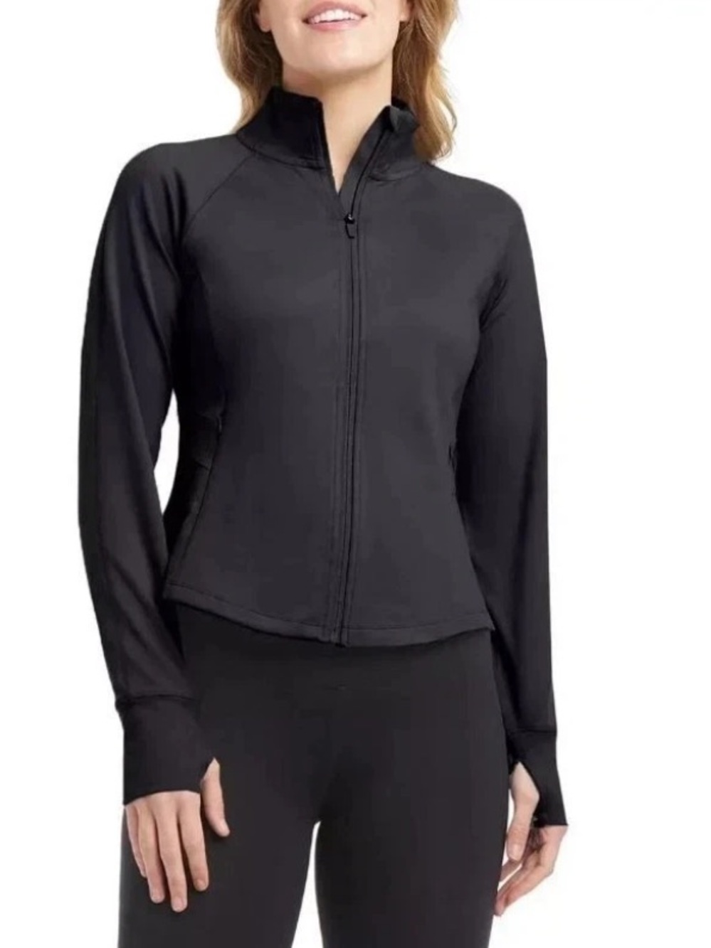 Jockey Women's Moisture Wicking Zipper Pockets Yoga Jacket, Black Salt, Size S